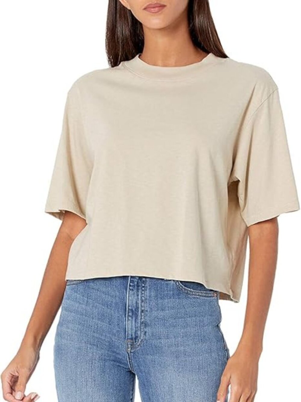 NWT The Drop Women's Sydney Short-sleeve Cropped Crew Neck T-shirt, Sand Size M